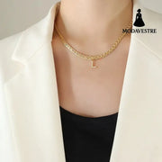 Brass Inlaid Zircon Letter Pendant Necklace Style L / One Size