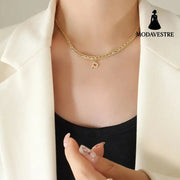 Brass Inlaid Zircon Letter Pendant Necklace Style P / One Size