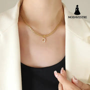 Brass Inlaid Zircon Letter Pendant Necklace Style Q / One Size