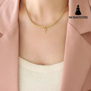 Brass Inlaid Zircon Letter Pendant Necklace Style S / One Size