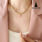 Brass Inlaid Zircon Letter Pendant Necklace Style U / One Size