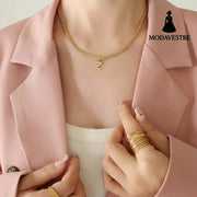 Brass Inlaid Zircon Letter Pendant Necklace Style Z / One Size