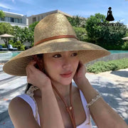 British Big Brim Jazz Straw Hat Women Coffee / M