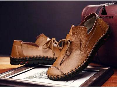 British Style Casual Men Loafers Shoes Spring Autumn Genuine Leather Slip On Men’s Flats Footwear Plus Size 38-49 Shoes