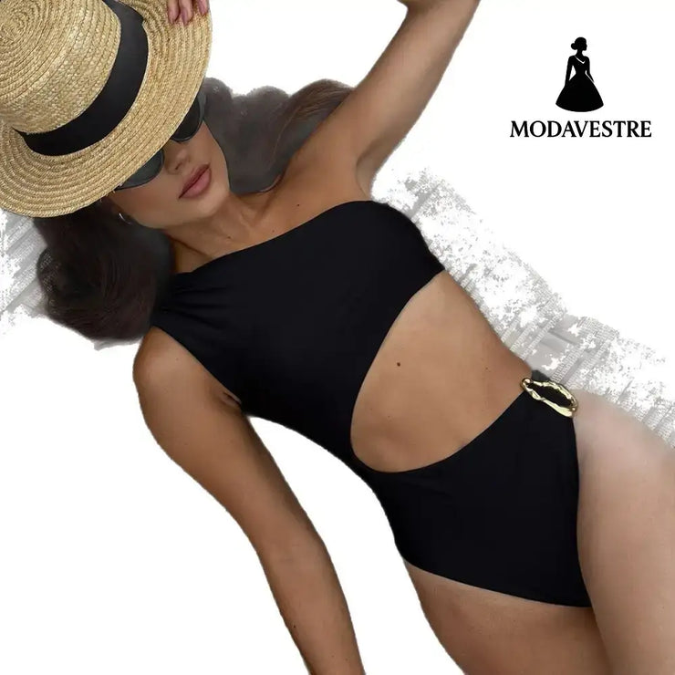 Brown One-Shoulder Bikini Set – Asymmetric Two-Piece Women’s Swimwear