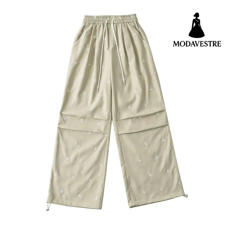 Butterfly embroidered paratrooper pants