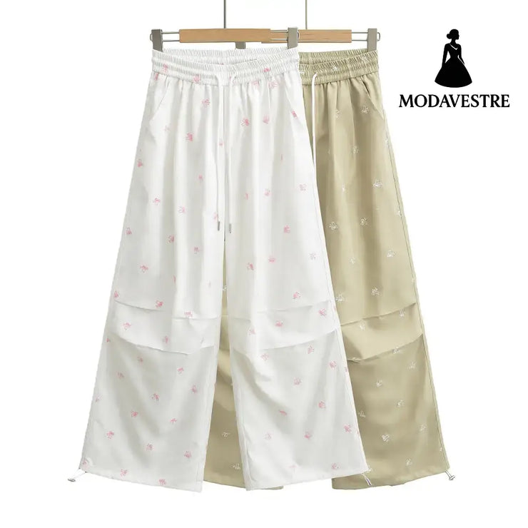 Butterfly embroidered paratrooper pants