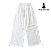 Butterfly embroidered paratrooper pants White / S