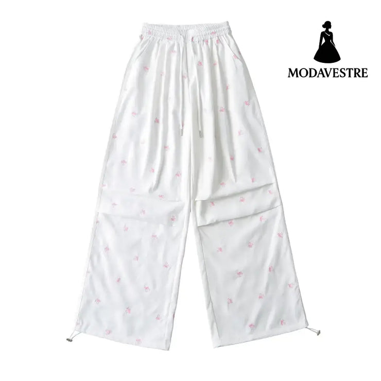 Butterfly embroidered paratrooper pants White / S