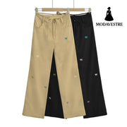 Butterfly embroidery workwear wide leg pants