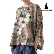 Butterfly Print Loose Batwing Sleeve Plus Size T Top