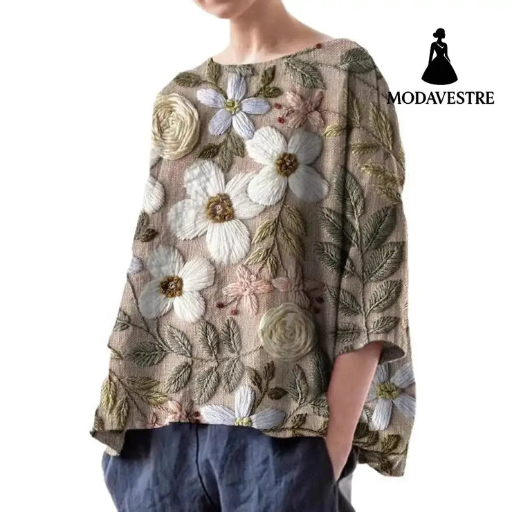 Butterfly Print Loose Batwing Sleeve Plus Size T Top