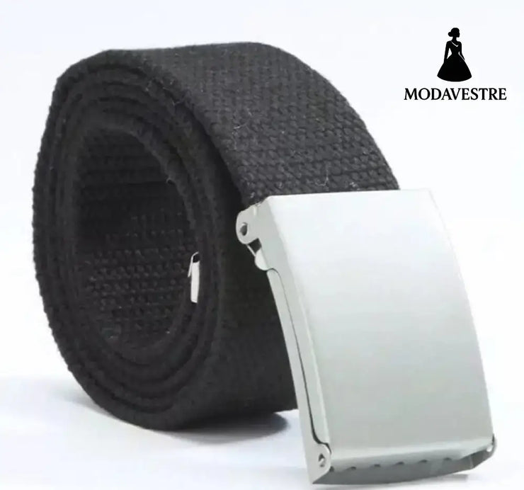 Candy-colored fashionable canvas belts for men and women Black / Silver buckle