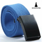 Candy-colored fashionable canvas belts for men and women Blue / Black buckle