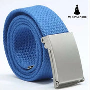 Candy-colored fashionable canvas belts for men and women Blue / Silver buckle