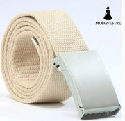 Candy-colored fashionable canvas belts for men and women Khaki / Silver buckle