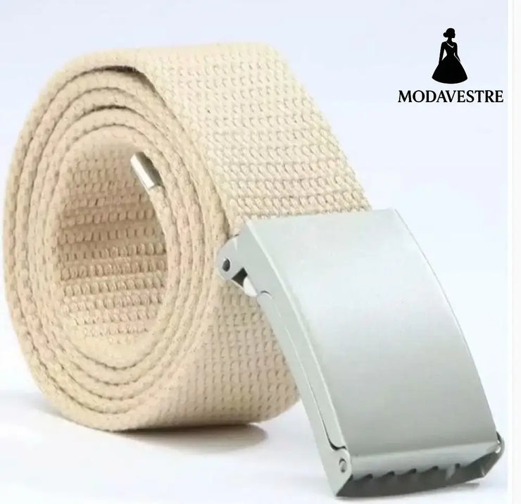 Candy-colored fashionable canvas belts for men and women Khaki / Silver buckle