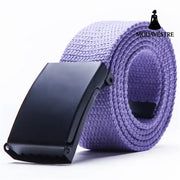 Candy-colored fashionable canvas belts for men and women Purple / Black buckle
