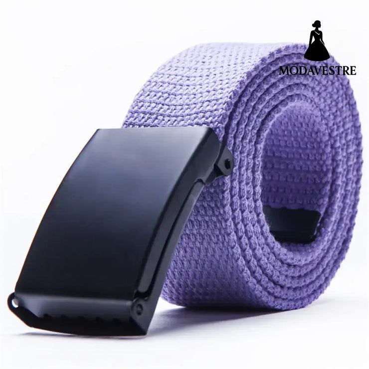 Candy-colored fashionable canvas belts for men and women Purple / Black buckle