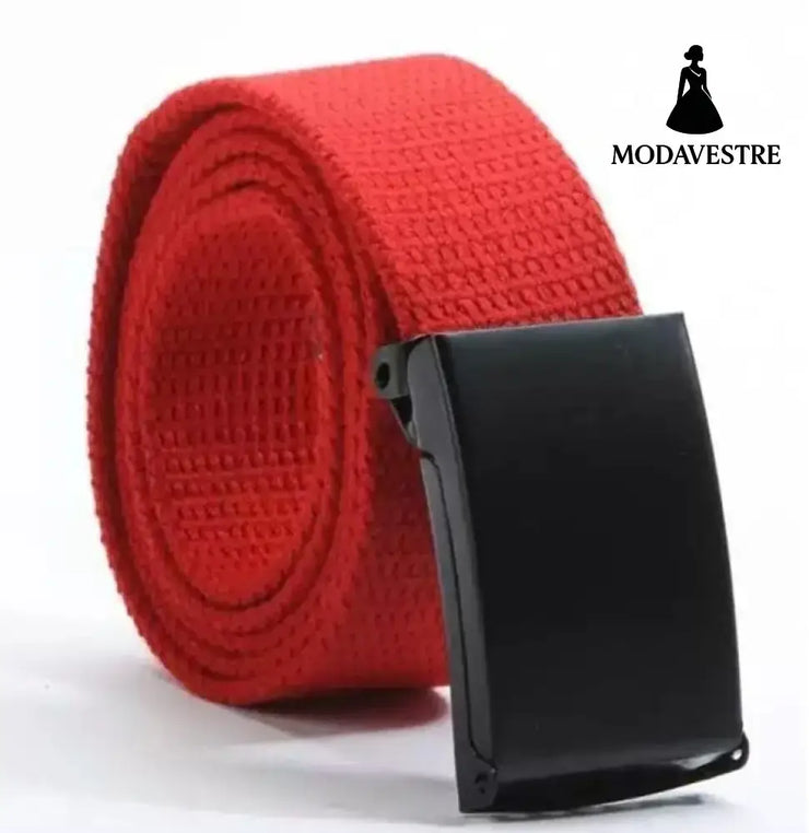 Candy-colored fashionable canvas belts for men and women Red / Black buckle
