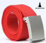 Candy-colored fashionable canvas belts for men and women Red / Silver buckle