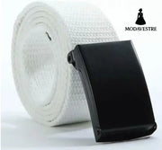 Candy-colored fashionable canvas belts for men and women White / Black buckle