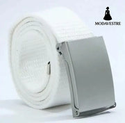 Candy-colored fashionable canvas belts for men and women White / Silver buckle