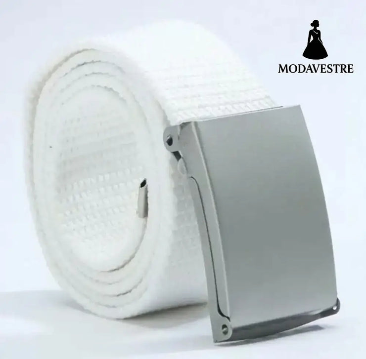 Candy-colored fashionable canvas belts for men and women White / Silver buckle