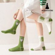Cartoon Rabbit Carrot Green Women Socks