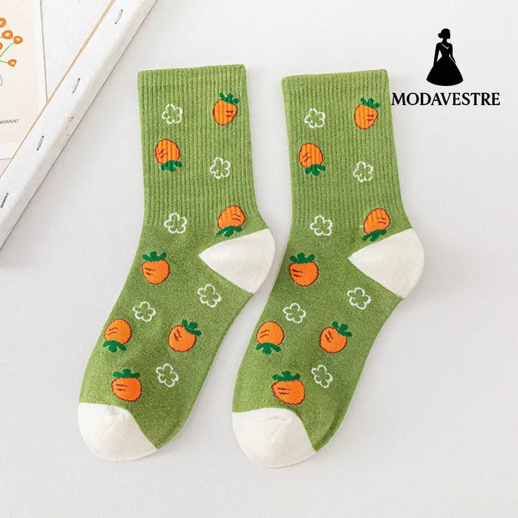 Cartoon Rabbit Carrot Green Women Socks Green Rabbit02 / One size