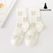 Cartoon Rabbit Carrot Green Women Socks Green Rabbit05 / One size