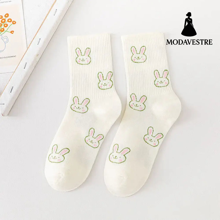 Cartoon Rabbit Carrot Green Women Socks Green Rabbit05 / One size
