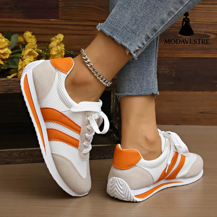 Casual and comfortable lace up sports flat bottom women&