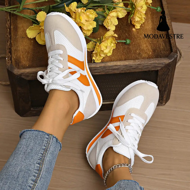 Casual and comfortable lace up sports flat bottom women&