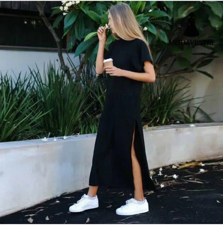 Casual Black Long Dresses Black / L
