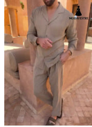 Casual Long-sleeved Suits Fashion Lapel Single-breasted Shirt Top And Slim-fit Trousers Men Clothing G55A6030 / L Shirt