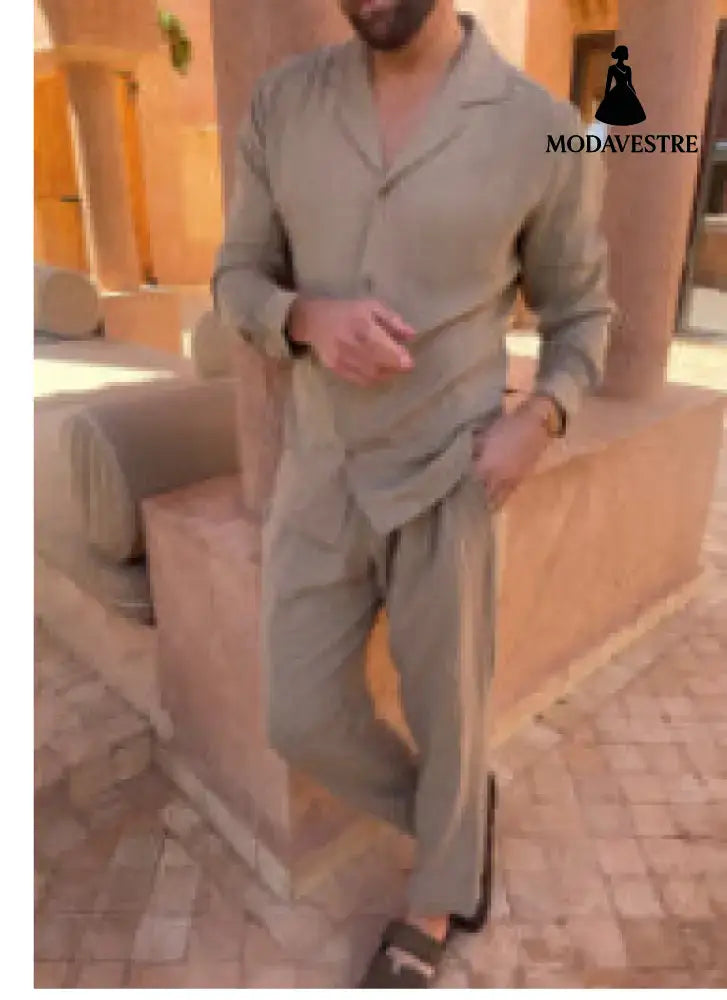 Casual Long-sleeved Suits Fashion Lapel Single-breasted Shirt Top And Slim-fit Trousers Men Clothing G55A6030 / L Shirt