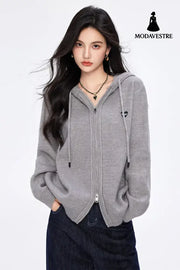 Casual Loose Knit Hoodie Cardigan for Women Hooded Outerwear