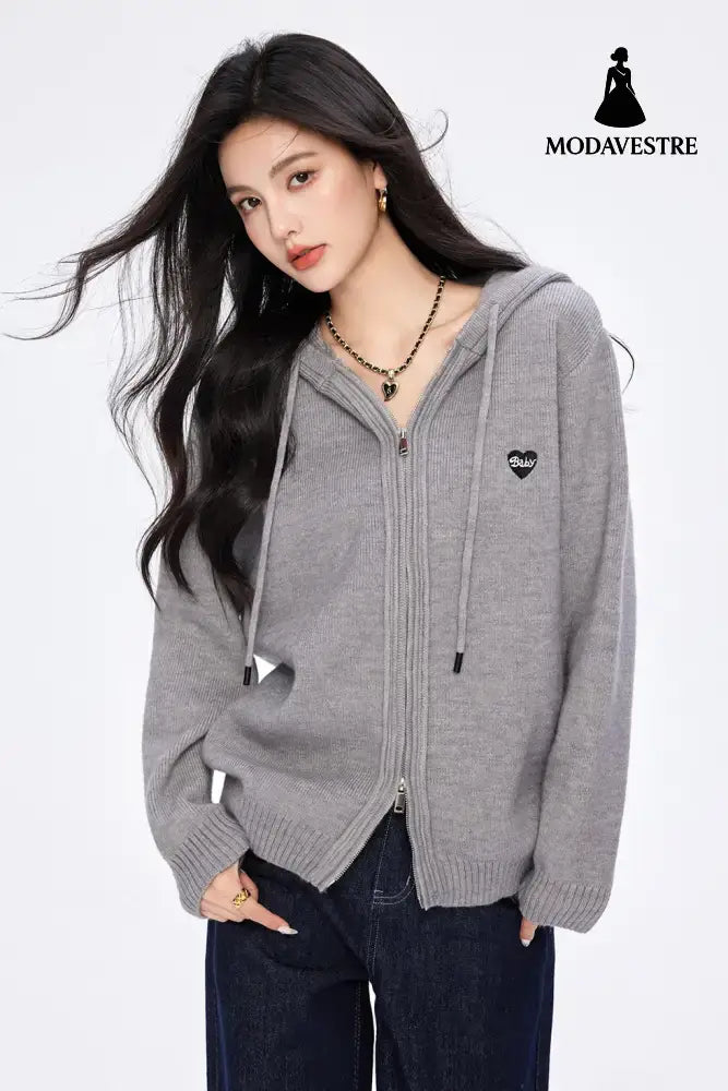 Casual Loose Knit Hoodie Cardigan for Women Hooded Outerwear