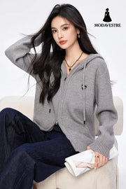 Casual Loose Knit Hoodie Cardigan for Women Hooded Outerwear