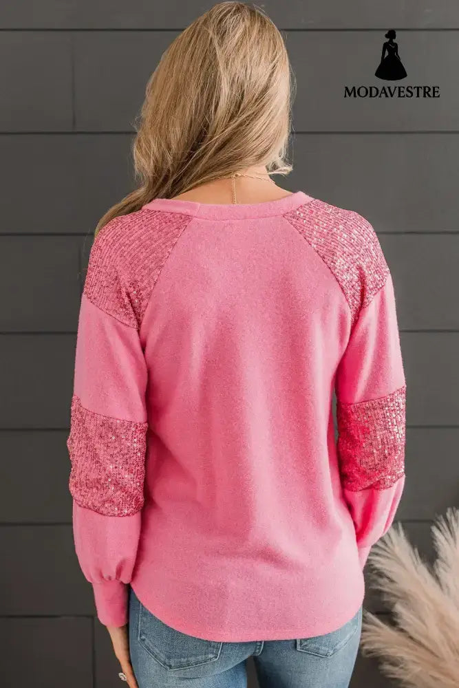 Casual Round Neck Splicing Knitwear Women