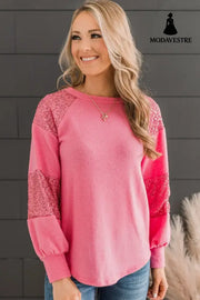 Casual Round Neck Splicing Knitwear Women