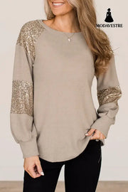 Casual Round Neck Splicing Knitwear Women