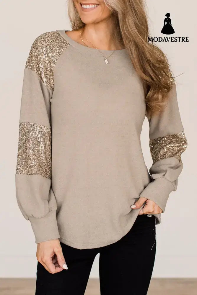 Casual Round Neck Splicing Knitwear Women