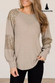 Casual Round Neck Splicing Knitwear Women BB117 001 / L