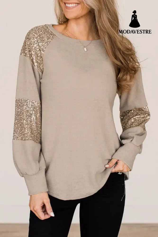 Casual Round Neck Splicing Knitwear Women BB117 001 / L