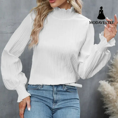Casual Solid Color Ruffle Sleeve Loose Top For Women Jumper