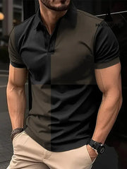 Casual Sports Short Sleeve Color Stitching Turnover Neck Polo Shirt Men Clothing Black And Brown / L T-shirt