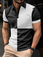 Casual Sports Short Sleeve Color Stitching Turnover Neck Polo Shirt Men Clothing Black And White / L T-shirt