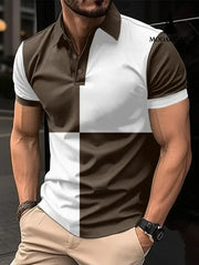 Casual Sports Short Sleeve Color Stitching Turnover Neck Polo Shirt Men Clothing Coffee And White / L T-shirt